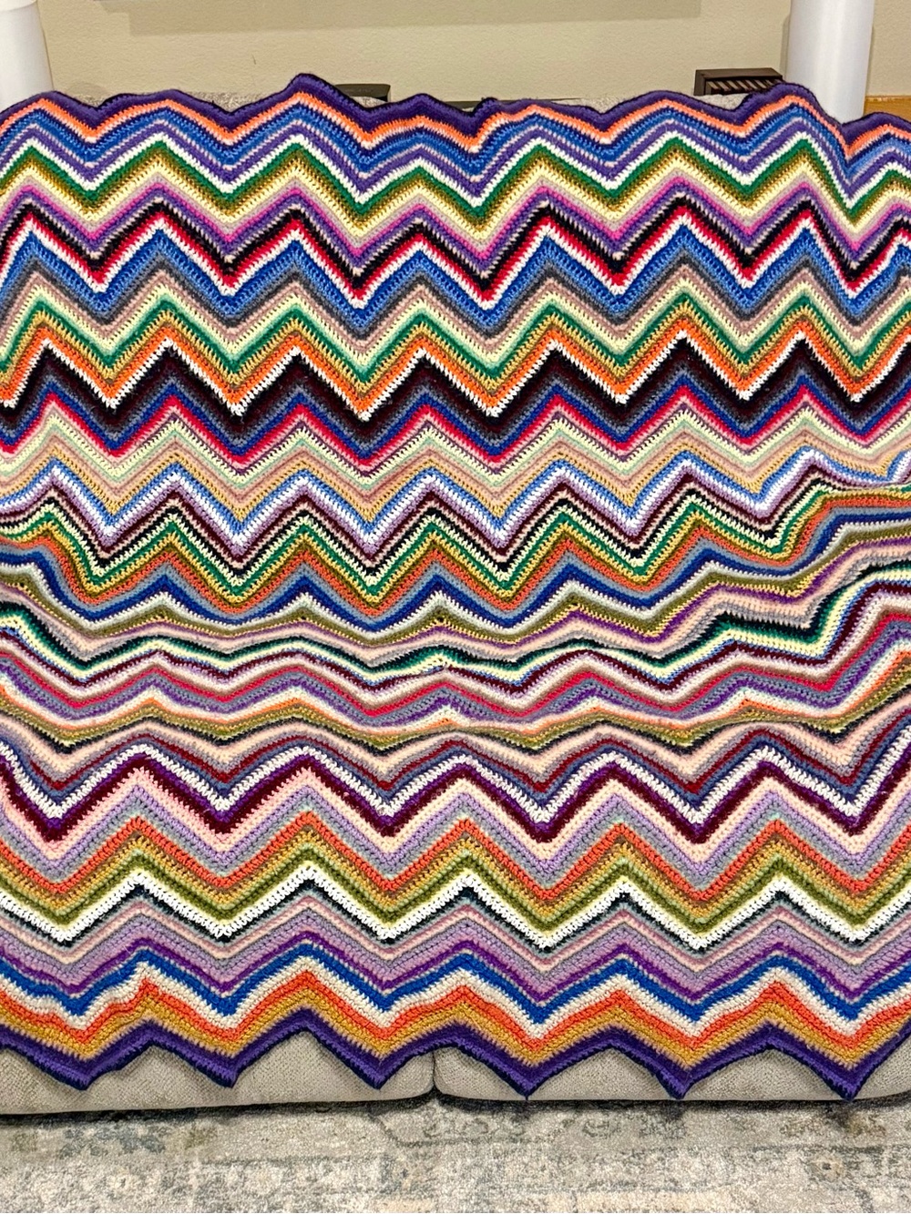 Handmade Zigzag Crochet Throw Blanket - Multicolor Chevron